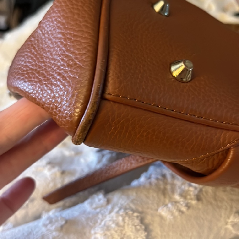 Ora Delphine Women’s Liza Satchel Soft Pebbled Leather Cognac Brown Purse Bag - Picture 10 of 14